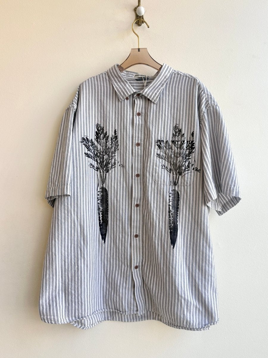 “Ally” White & Black Stripe Carrot Print Short Sleeve (Reworked) - Made X Hudson