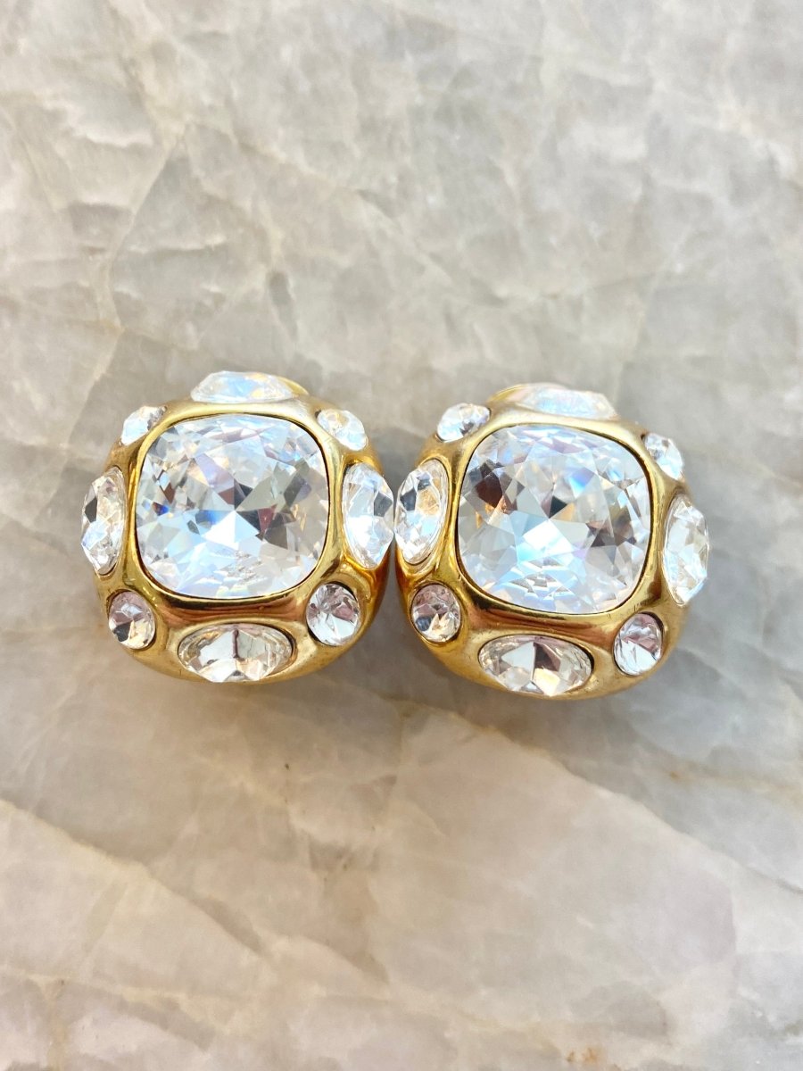 Gold and CZ Clip On Kenneth Lane Earrings (Vintage) - Made X Hudson