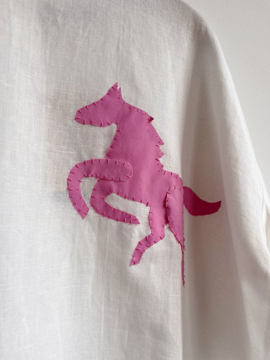 Hand - Appliqued Pink Ponies on Cotton Top - Made X Hudson