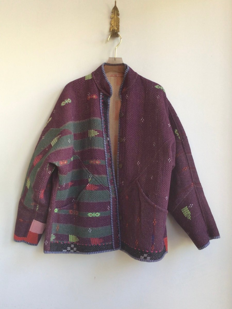 Reversible Ladhiya Quilted Jacket in Peach, Beige & Burgundy, Forest - Made X Hudson