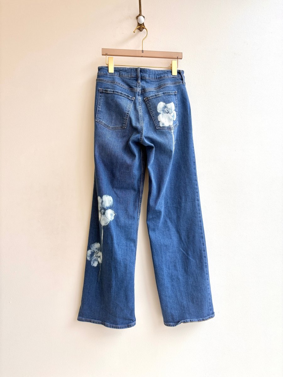 Blue Denim Flower Printed & Hand Drawn Pants (Reworked) - Made X Hudson