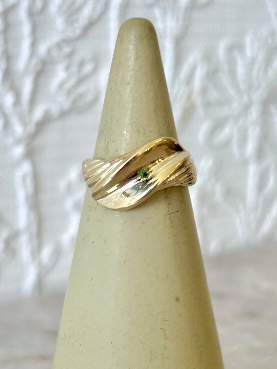 Open Croissant Ring w/ Small Chrome Diopside Stone | Sterling Silver & Brass (Matte or Polished) - Made X Hudson