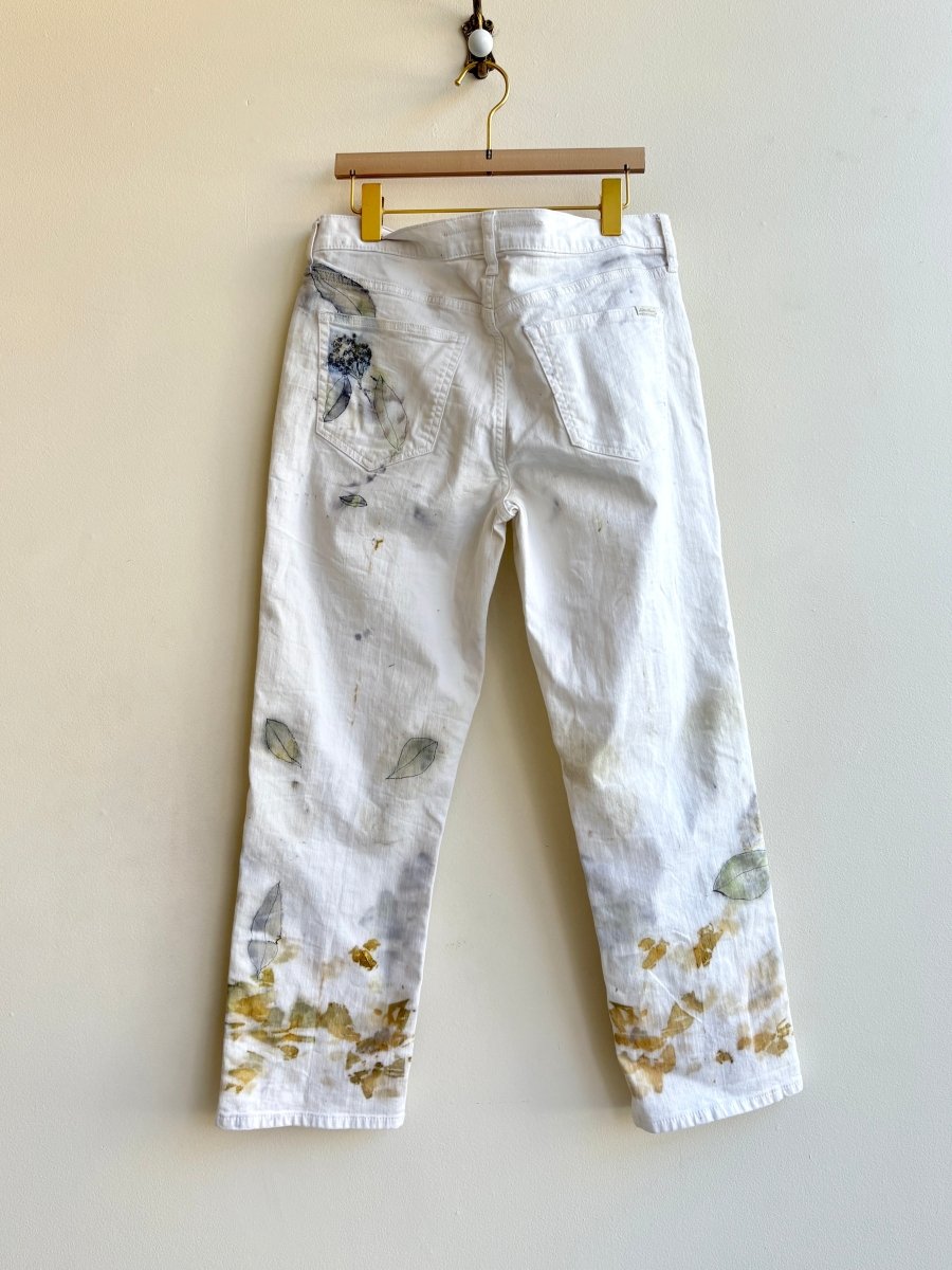 Lavender & Lime Eco Printed & Hand Drawn Slim Leg Pants w/ Yellow Bottoms (Reworked) - Made X Hudson