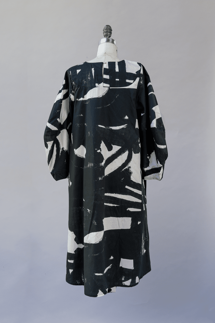 Black & White Bib Dress w/ Balloon Sleeves - Made X Hudson