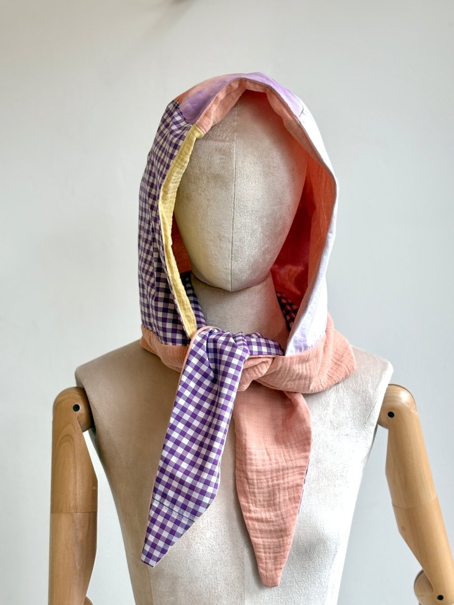 Hooded Patchwork Scarf in Pink & Purple - Made X Hudson
