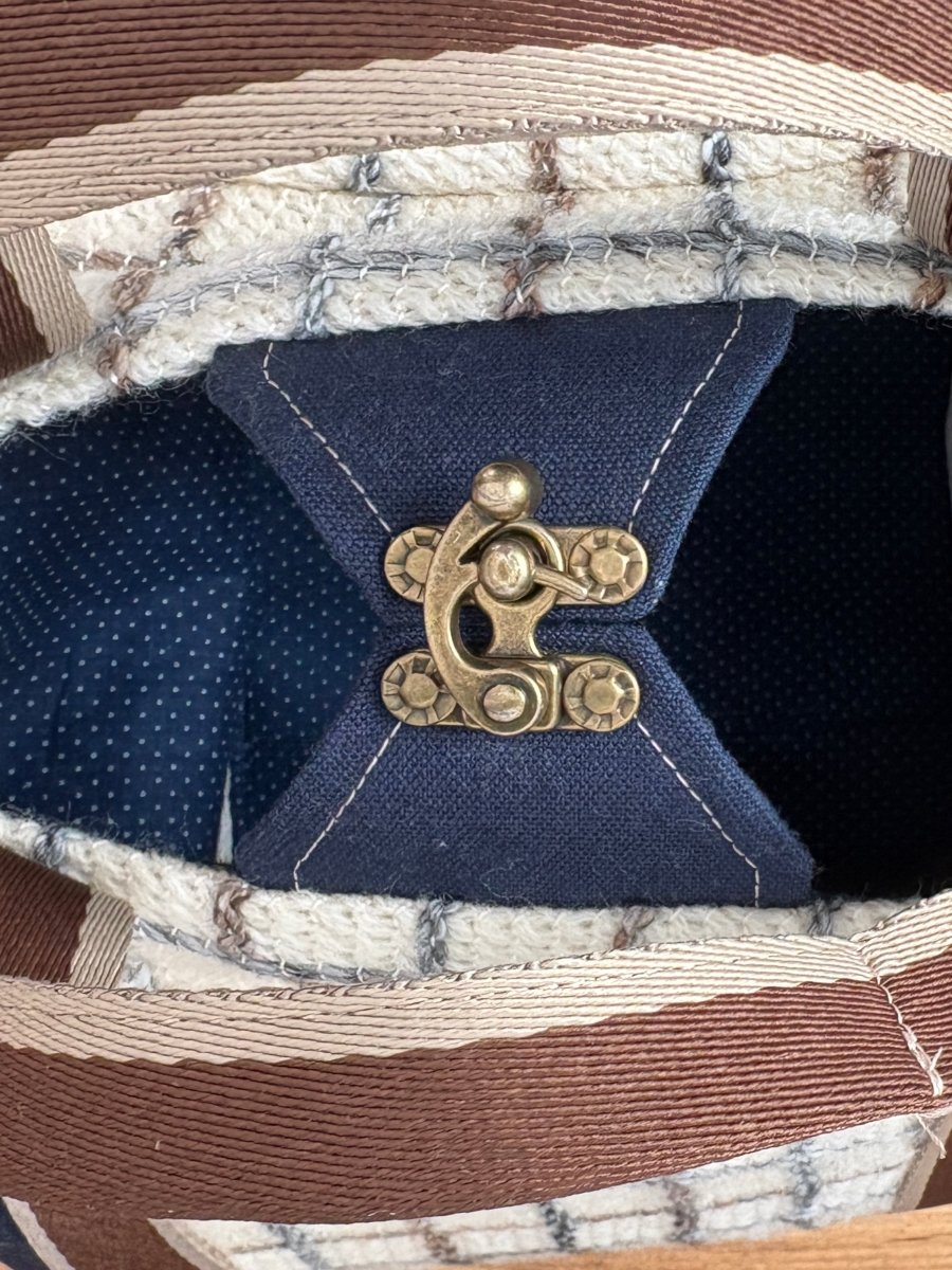 Mini Cross - Body Duffel Bag in Navy Hemp Cotton and Woven Grid Pattern w/ Brown Webbing - Made X Hudson