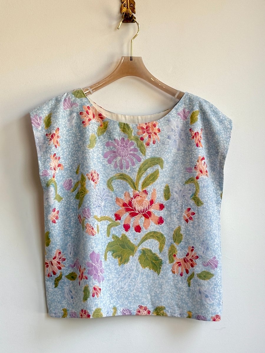 Orange, Violet, Green & Blue Floral Batik Box Top - Made X Hudson