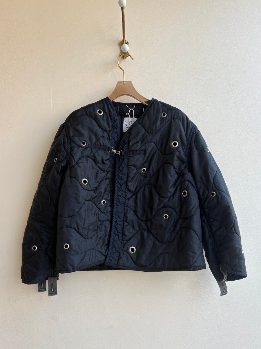 Deep Navy Army Liner Quilted Coat w/ Silver Grommets & Clasp (Reworked) - Made X Hudson