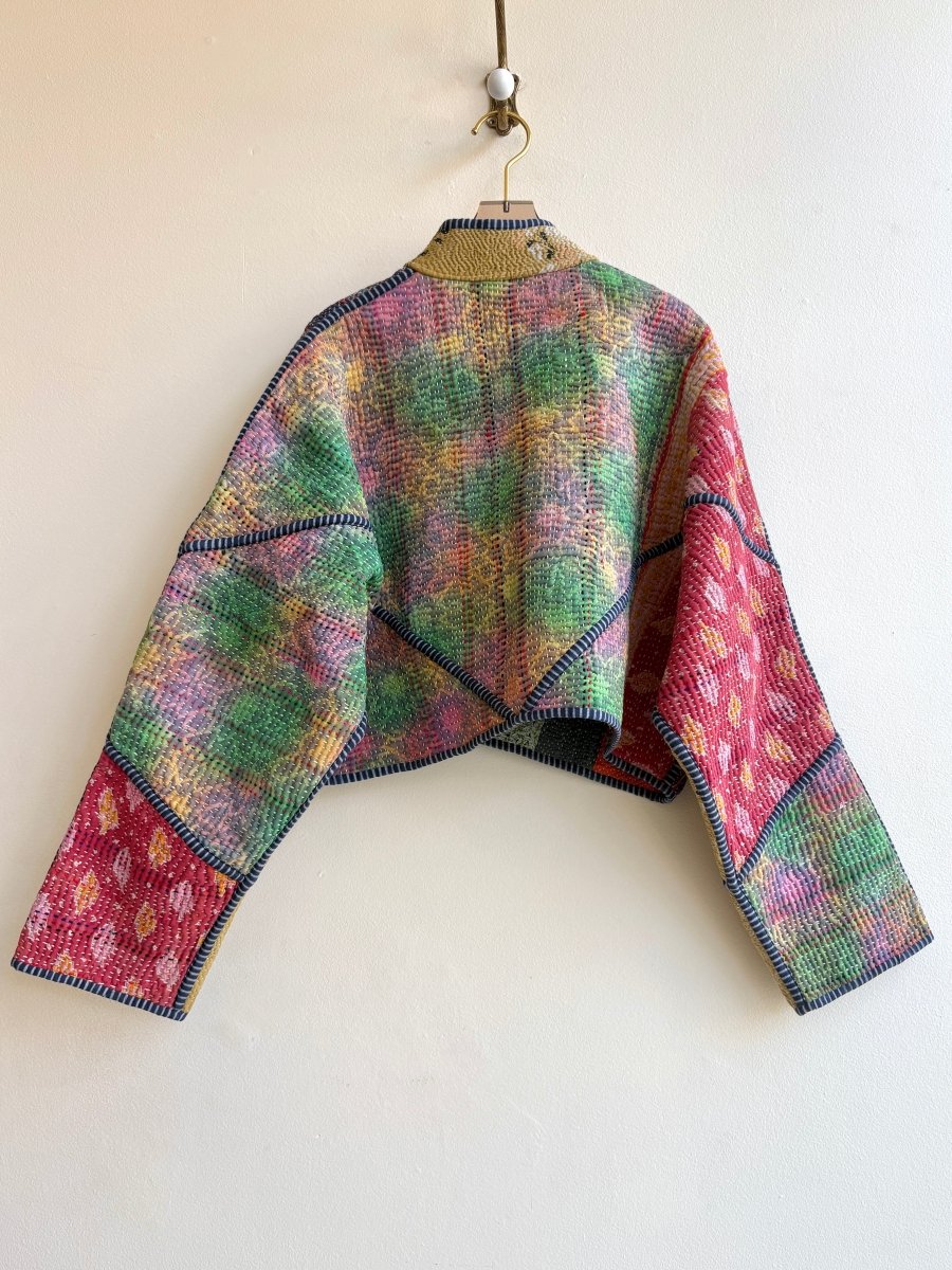 Reversible Kaira Quilted Cropped Jacket in Colors Ocher, Midnight, Violet & Citron, Copper, Red Patchwork - Made X Hudson