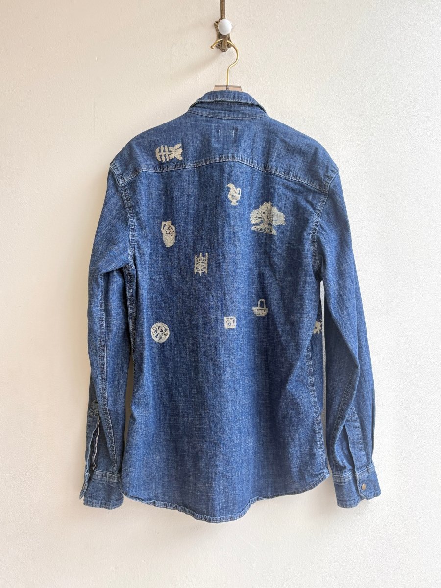 Tiny Print Medium Blue Denim with Light Gold | Block Printed (Reworked) - Made X Hudson