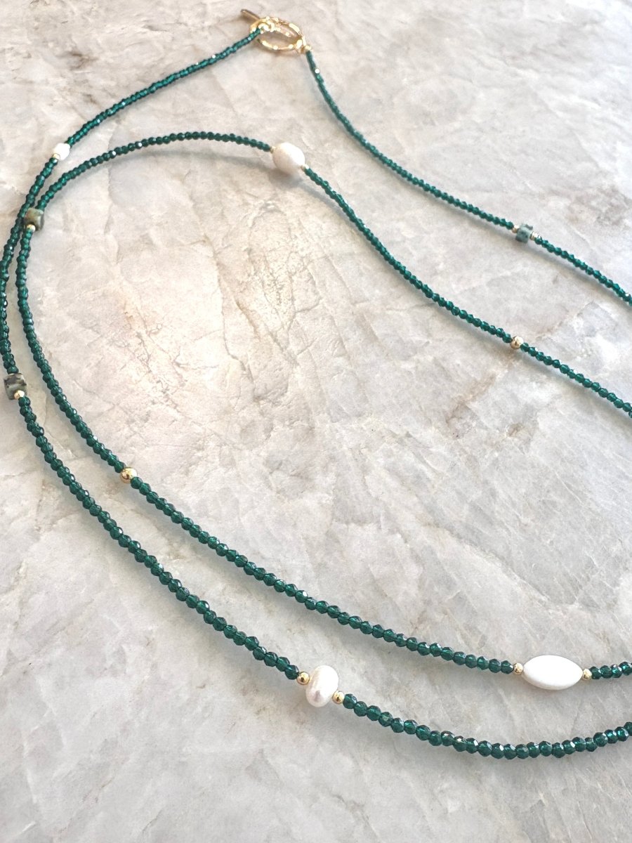 Freshwater Pearl and Green Aventurine Long Necklace - Made X Hudson