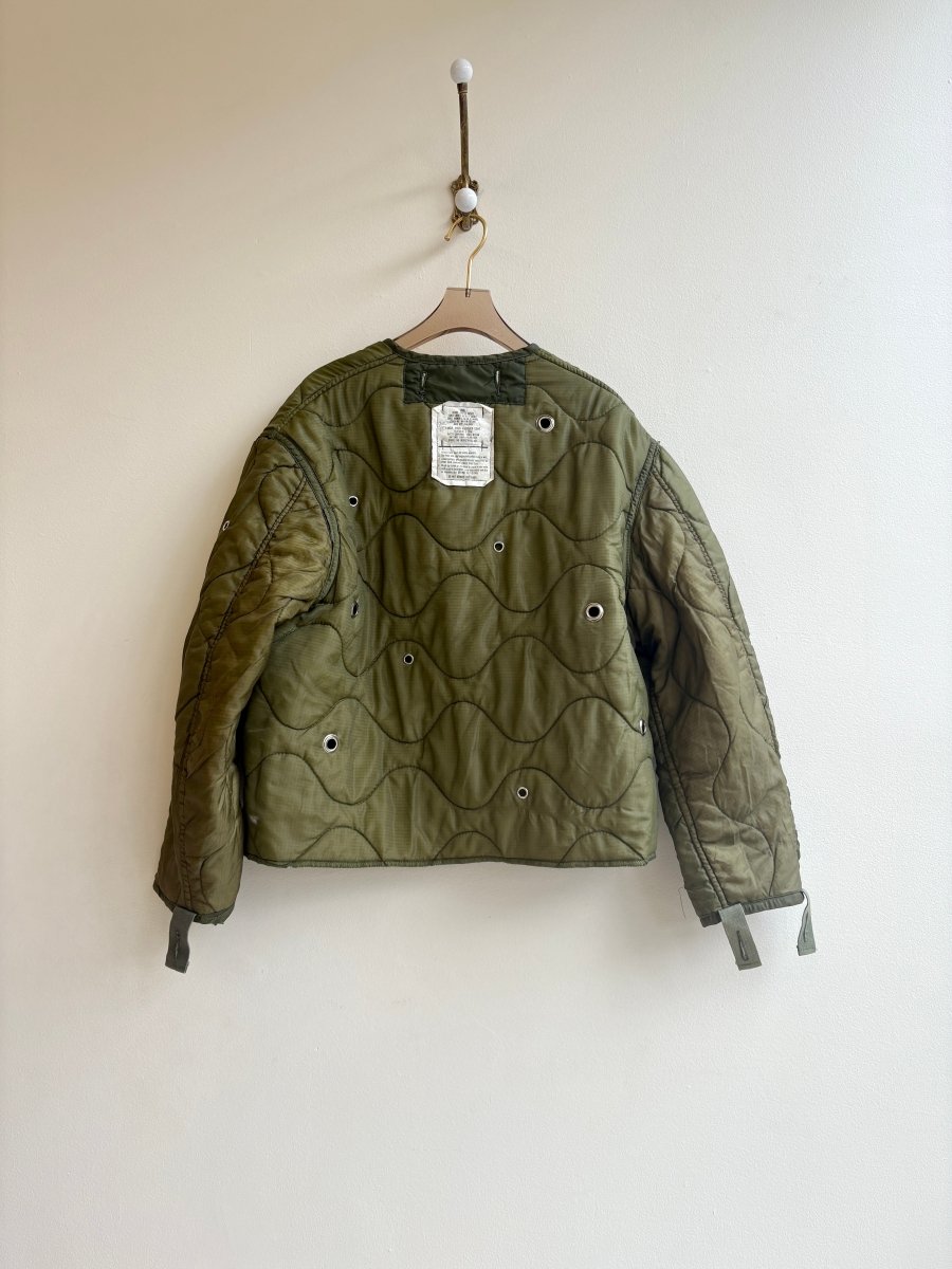 Olive Green Army Liner Quilted Coat w/ Silver Grommets & Clasp (Reworked) - Made X Hudson