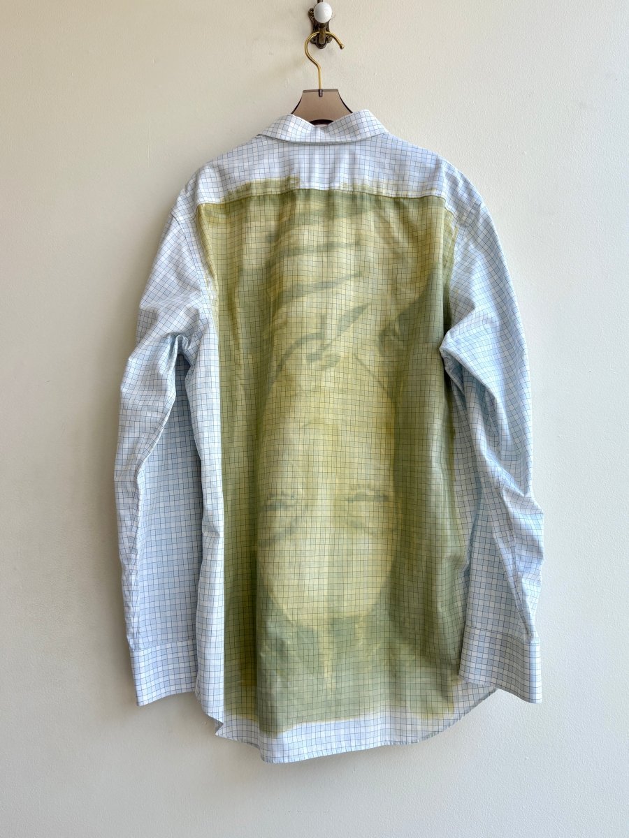 Cher Dark Gold Cyanotype White Plaid Button-Up Shirt (Reworked) - Made X Hudson