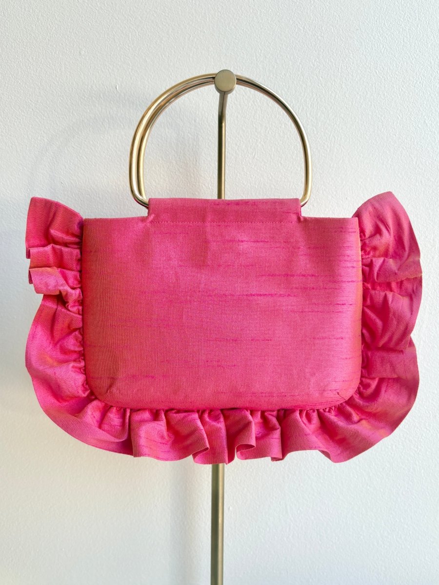 Watermelon Pink Iridescent Dupioni Minnie Ruffle Bag - Made X Hudson