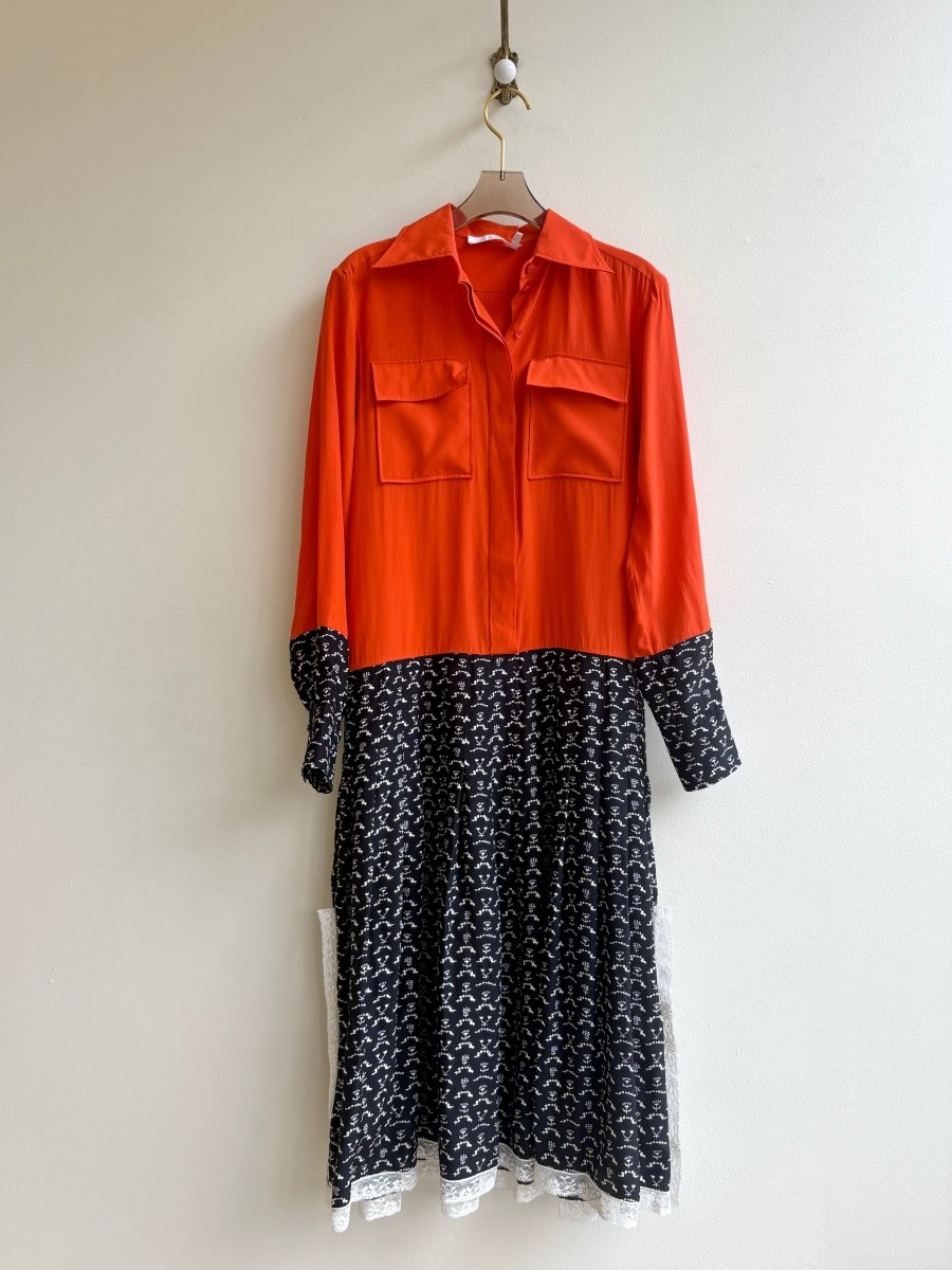 Chloé | Orange, Black, and White Floral Dress w/ Belt (Vintage) - Made X Hudson
