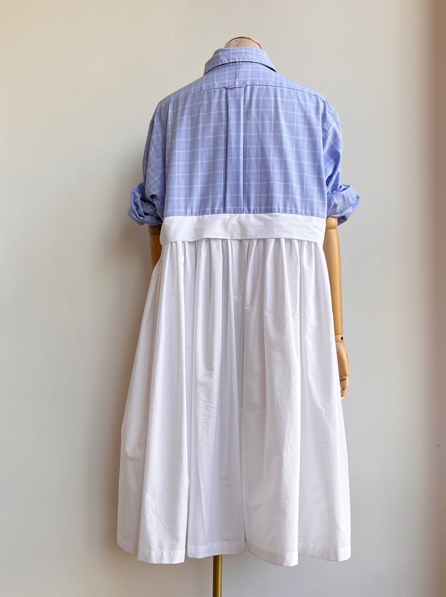 Empire Shirtwaist Dress in Blue Windowpane & White (Reworked) - Made X Hudson