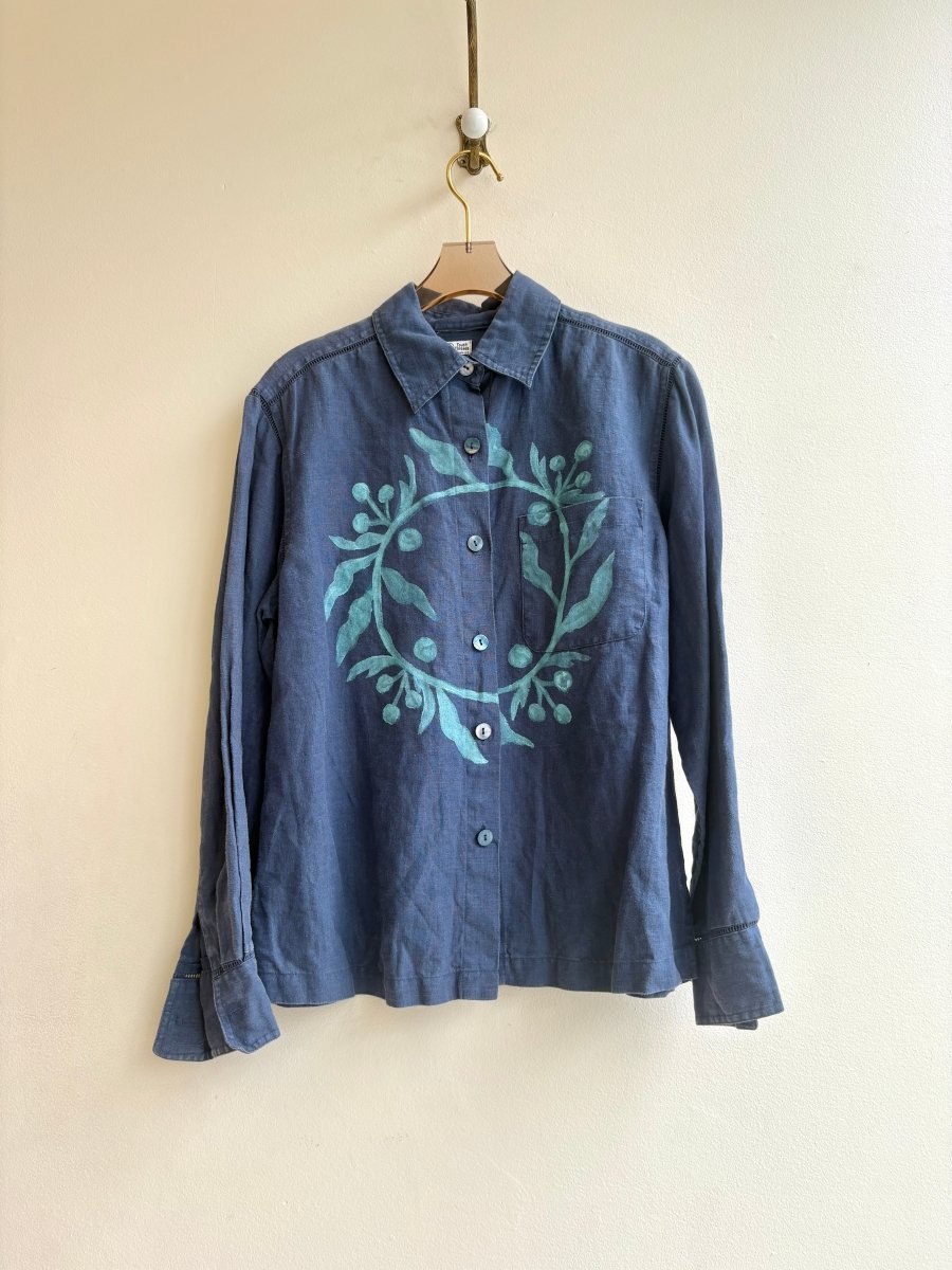 Folk Falcon in Icy Blue Linen Button Up | Hand Painted (Reworked) - Made X Hudson