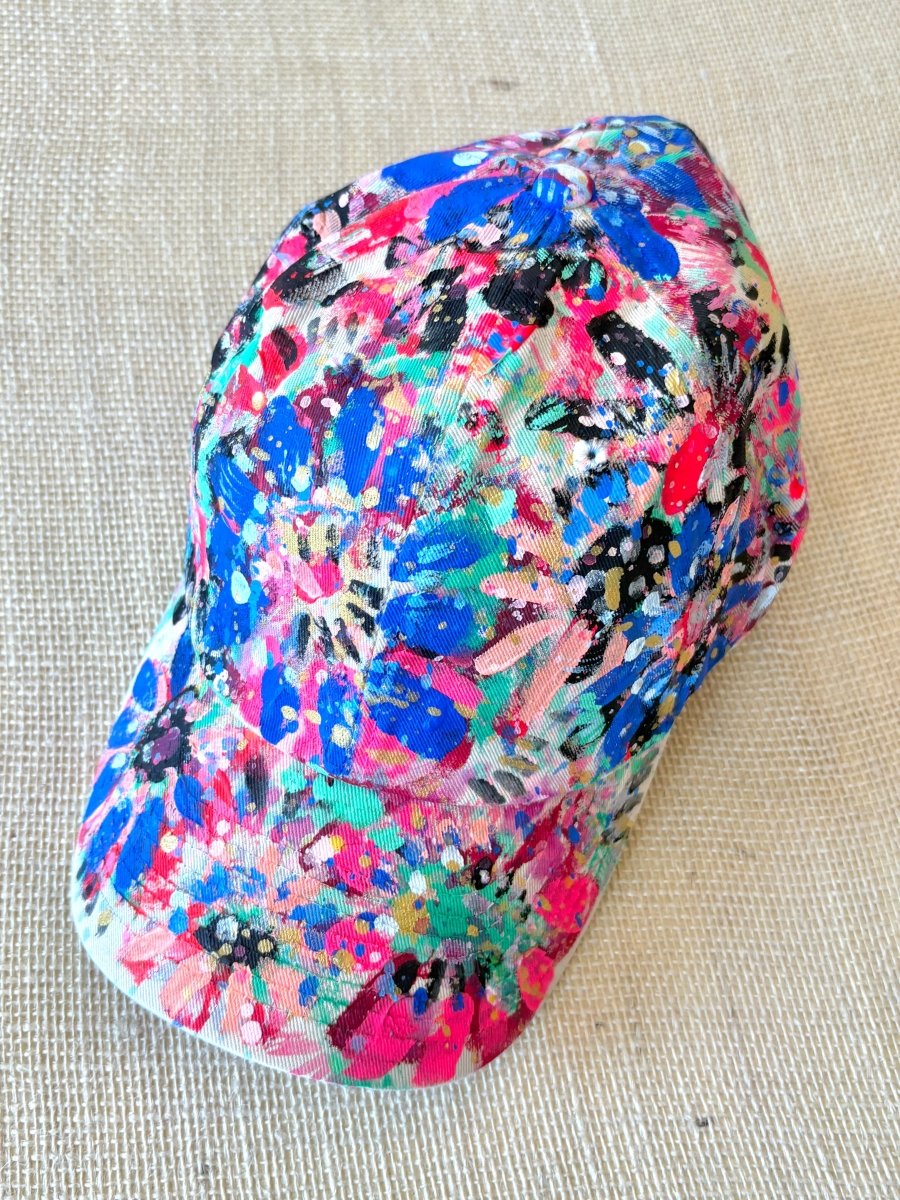 "Delphi" Khaki Baseball Cap w/ Multi-Color Flowers | Hand Painted - Made X Hudson