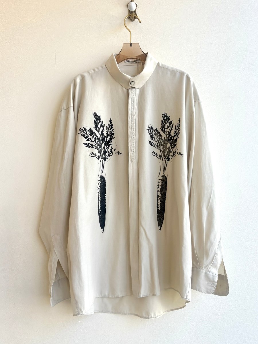 “Rachel” Soft Ecru Green Carrot Print Shirt (Reworked) - Made X Hudson