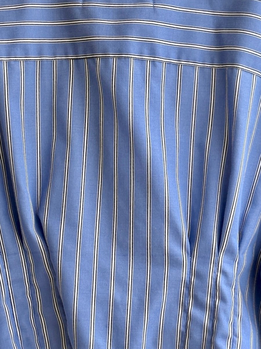 The Kevin Top | Royal Blue Wide Stripe Button Down Top w/ Gathered Waist (Reworked) - Made X Hudson