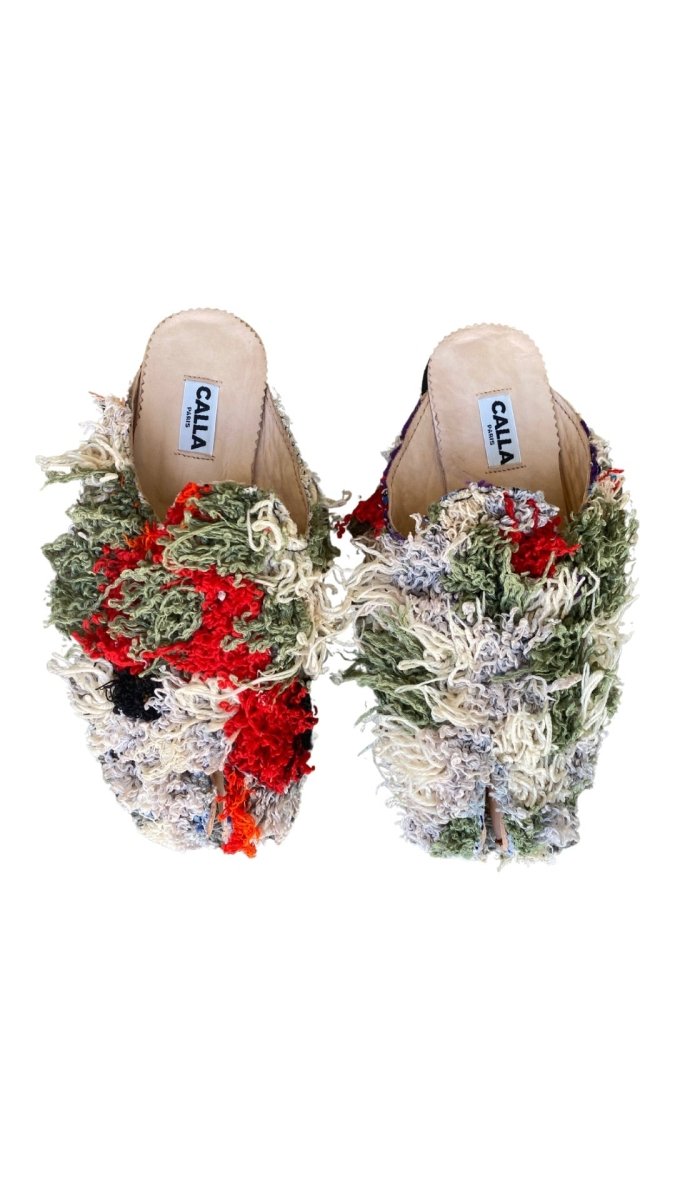 Tabi Babouche “Aoba” Split Toe Flats In Colors Checkered Olive, Red, Cream, & Black (Size 44) - Made X Hudson