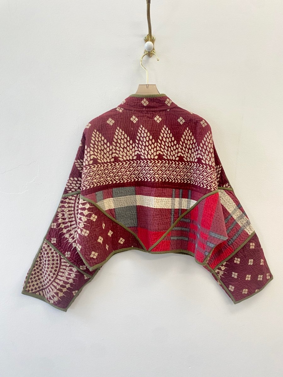Reversible Kaira Quilted Cropped Jacket in Colors Olive, Red Plaid, & Wine - Made X Hudson