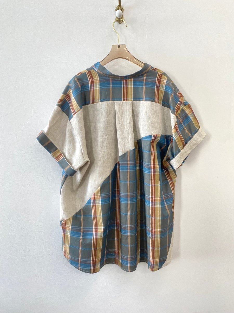 Oatmeal Linen & Blue Plaid Wave Shirt - Made X Hudson