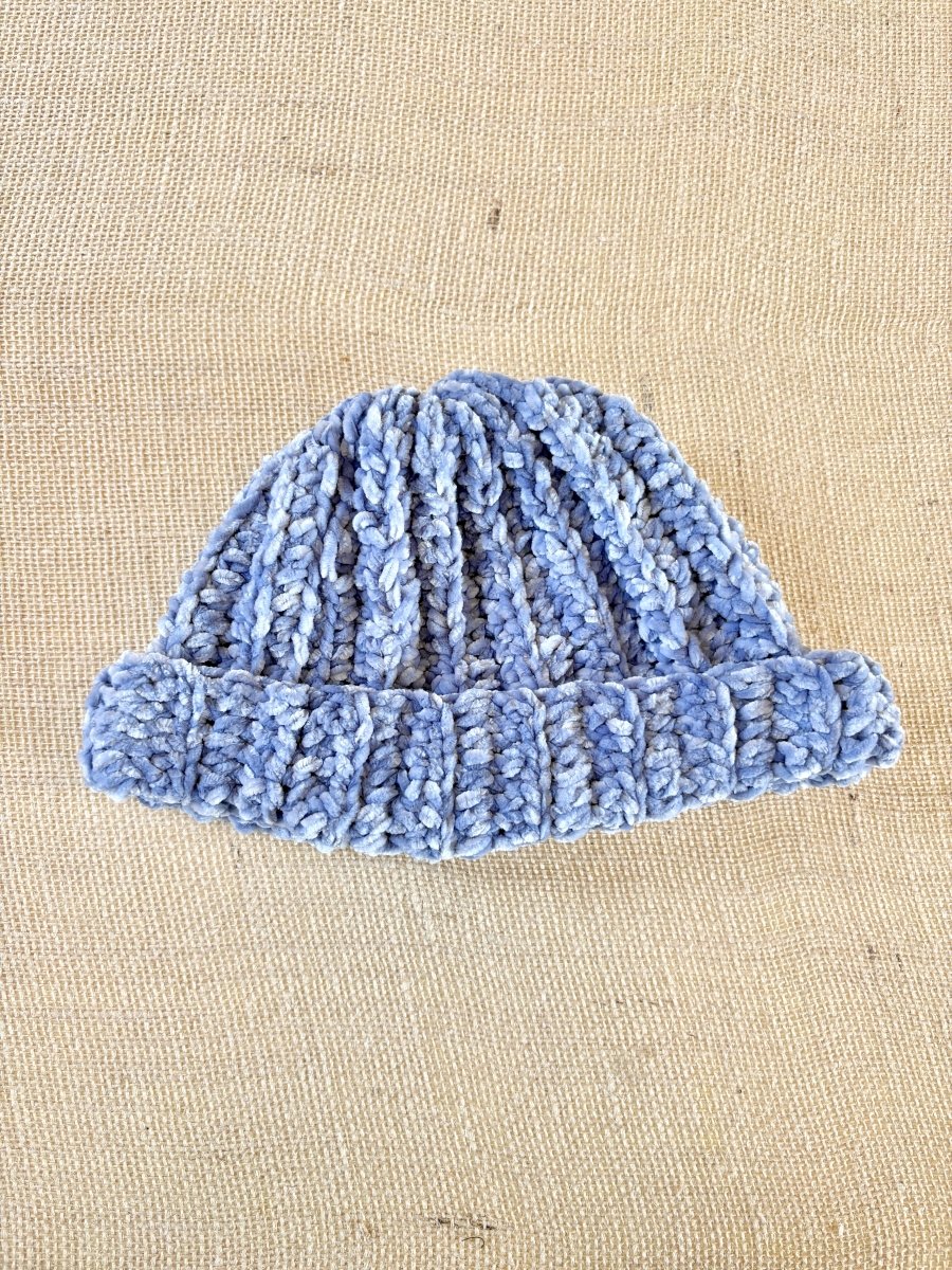 Silver Blue Velvety Crocheted Beanie - Made X Hudson