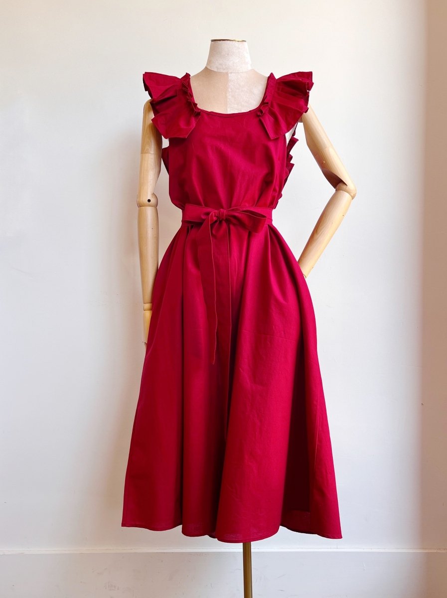 Sweet Cherry Sleeveless Keyhole Back Ruffle Dress w/ Belt - Made X Hudson
