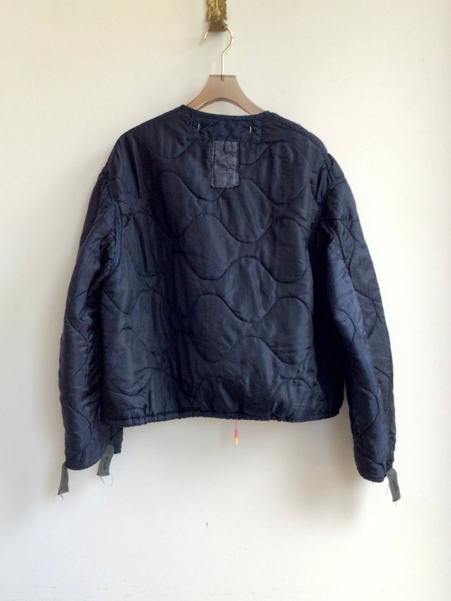 Navy Army Liner Quilted Coat w/ Navy Button Close & Pink Drawstring Waist (Reworked) - Made X Hudson