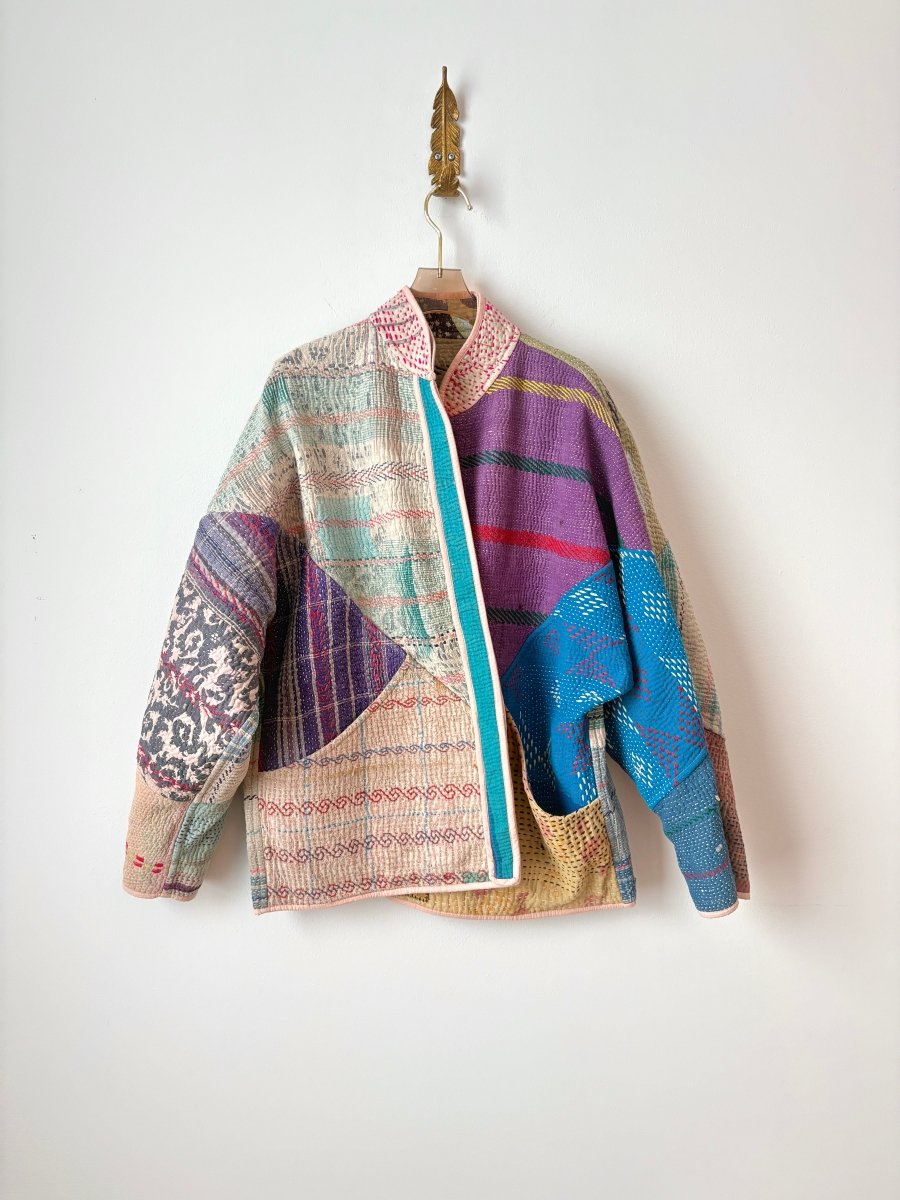 Reversible Ladhiya Quilted Jacket in Colors Pink, Blue, Orange, Tan & Purple, Blue, Clay, Baby Pink - Made X Hudson