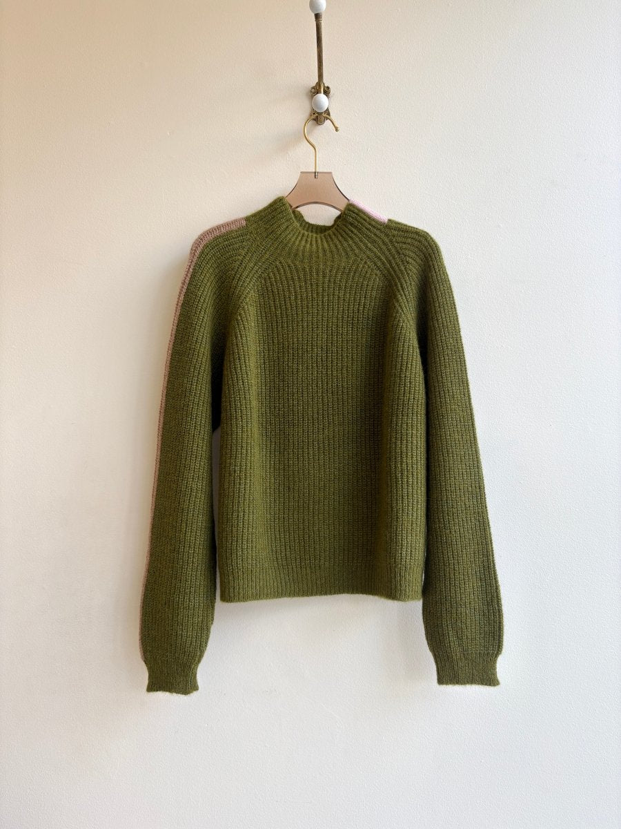Racing Stripe Mockneck Moss Sweater - Made X Hudson