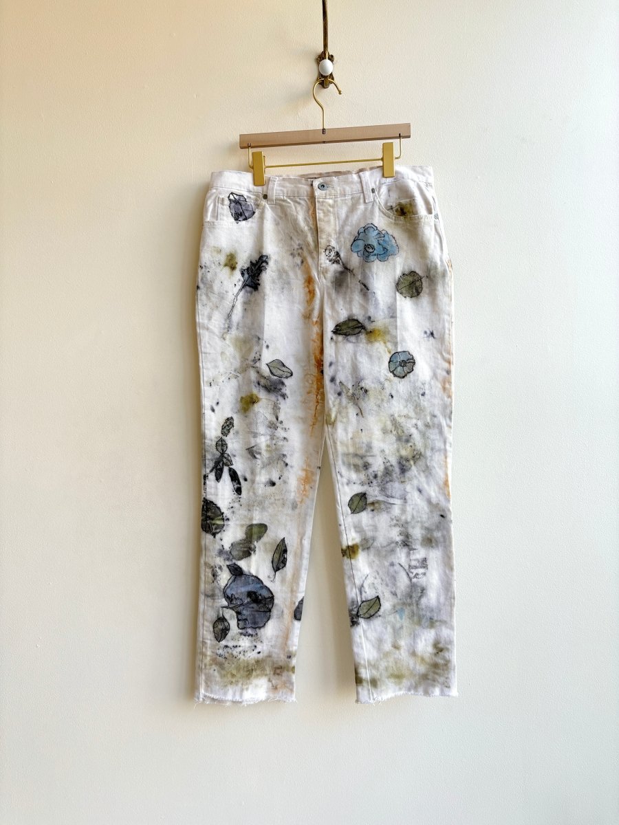 Pale Blue & Olive Eco Printed & Hand Drawn Pants (Reworked) - Made X Hudson