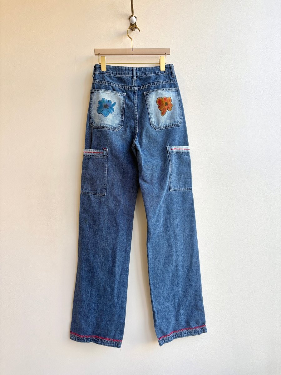 Blue Denim Poppy Pocket Jeans with Red Embroidery (Reworked) - Made X Hudson
