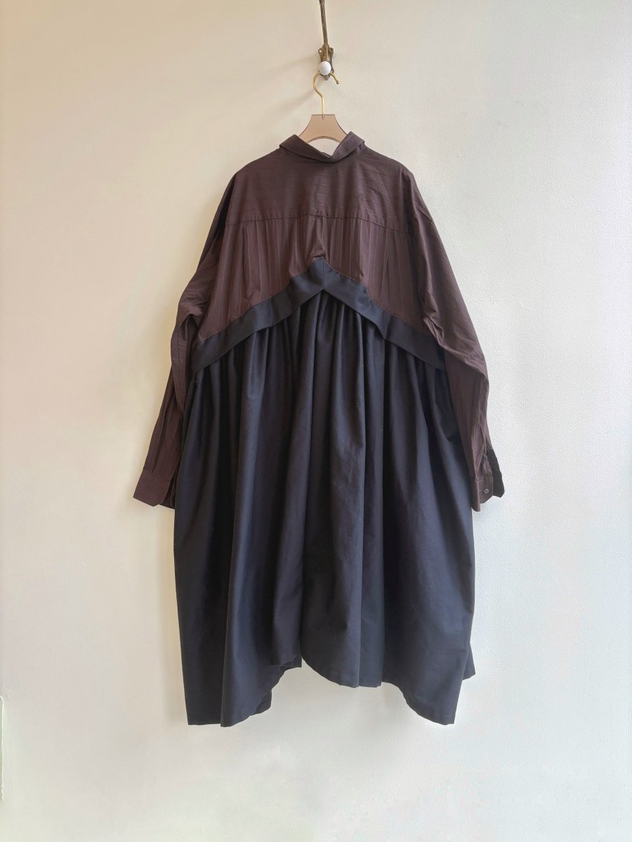 V - Line Shirtwaist Dress in Chestnut Stripe and Black Hemp Cotton (Reworked) - Made X Hudson