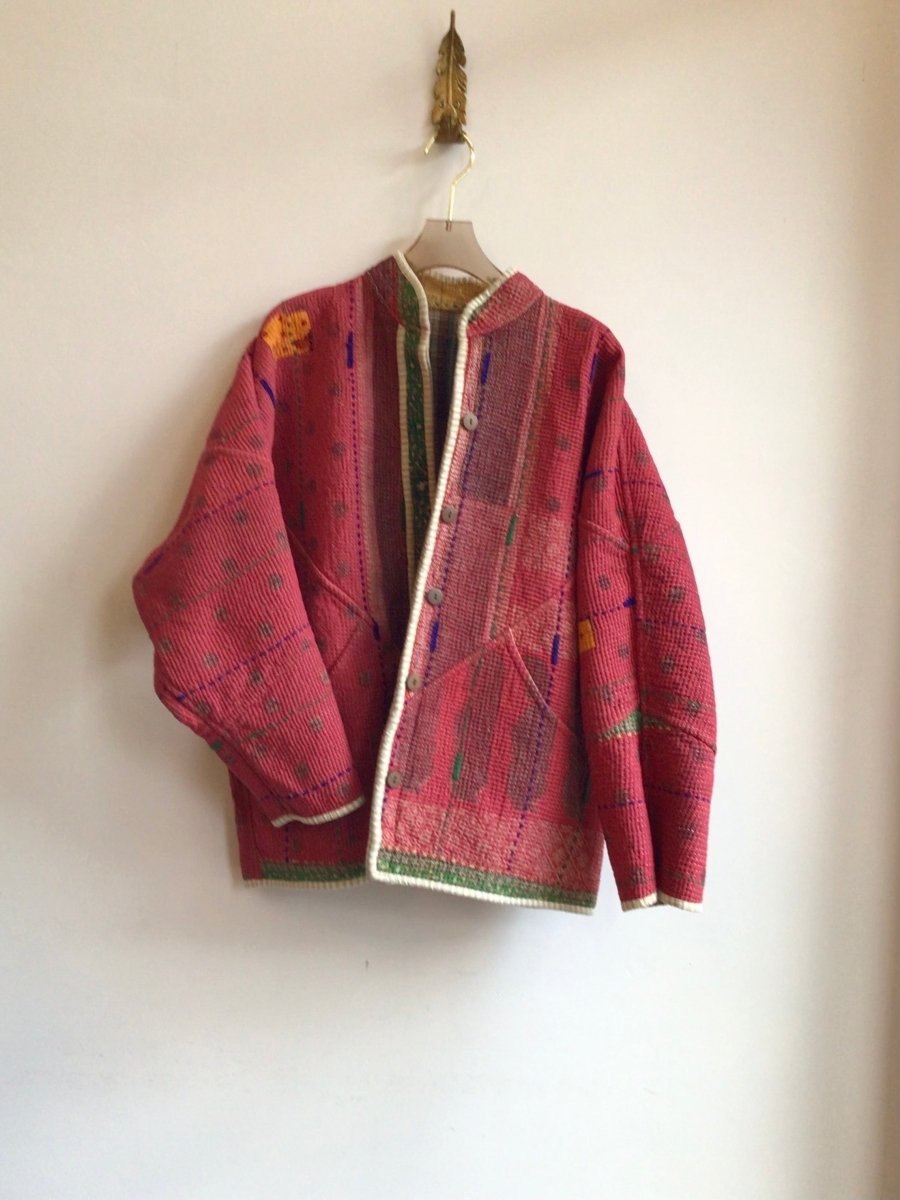 Reversible Ladhiya Quilted Jacket in Colors Brick, Green, Orange & Tan, Blue, Red, Purple - Made X Hudson