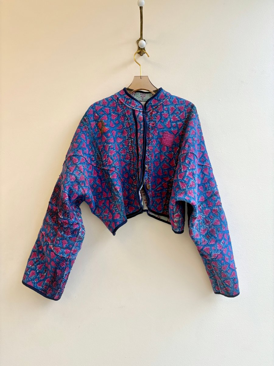 Reversible Kaira Quilted Cropped Jacket in Colors Ice Blue, Pink, Peach & Blue, Fuschia, Burgundy - Made X Hudson