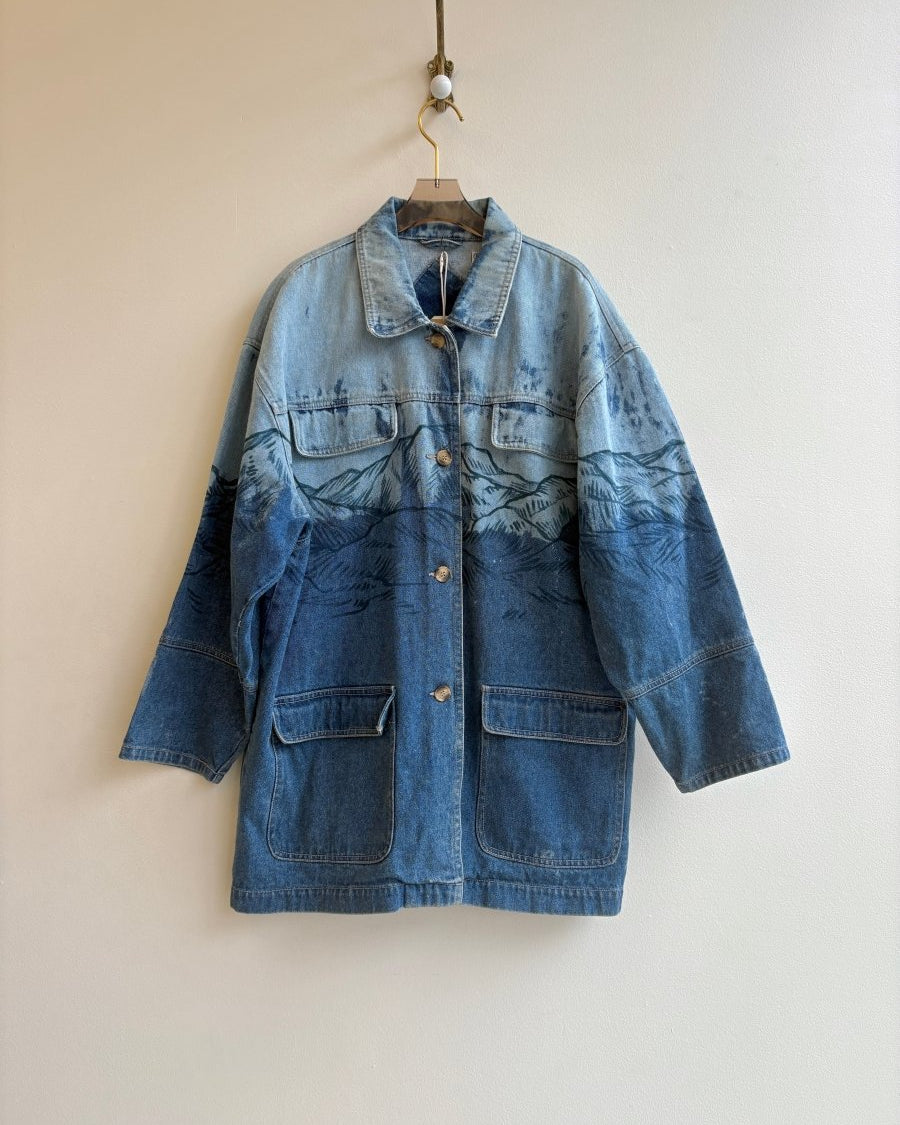 Mountain Wrap Denim Jacket in Indigo | Hand Painted (Reworked) - Made X Hudson