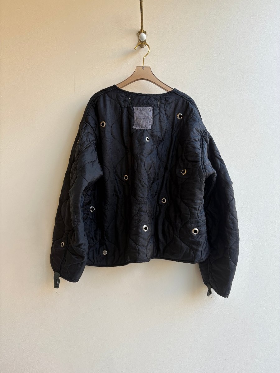 Black Army Liner Quilted Coat w/ Silver Grommets & Clasp (Reworked) - Made X Hudson