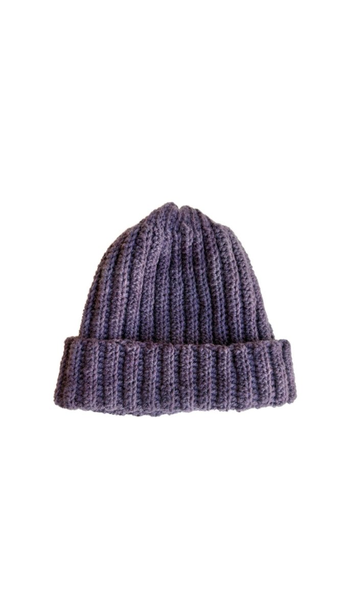 Hand Crochet Wide Cuff Beanie in Damson Plum - Made X Hudson