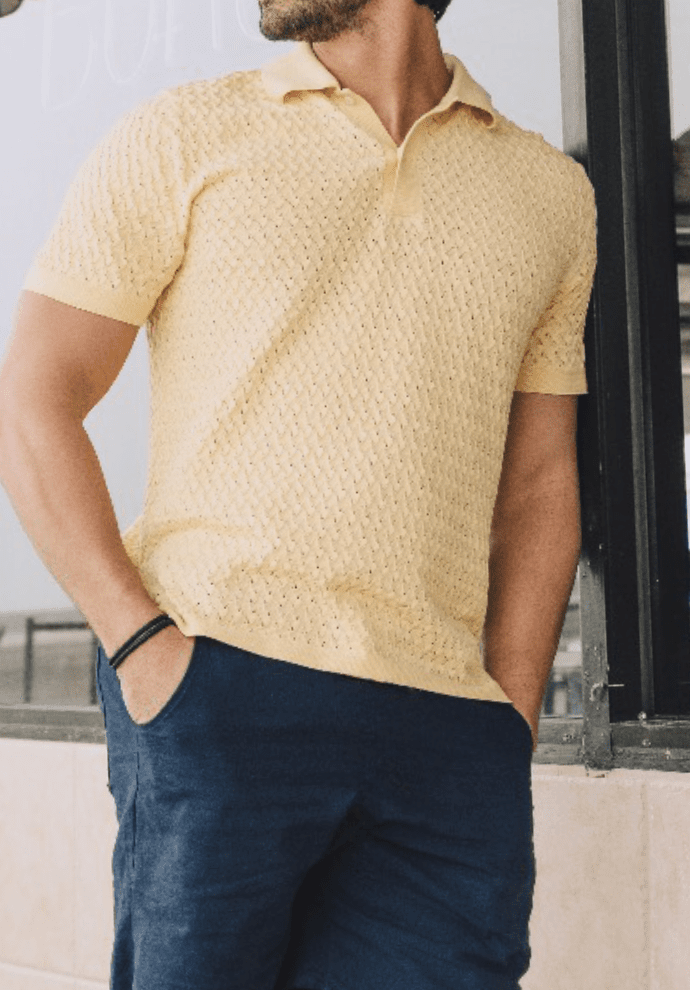 Navy Koa Textured Pointelle Polo - Made X Hudson