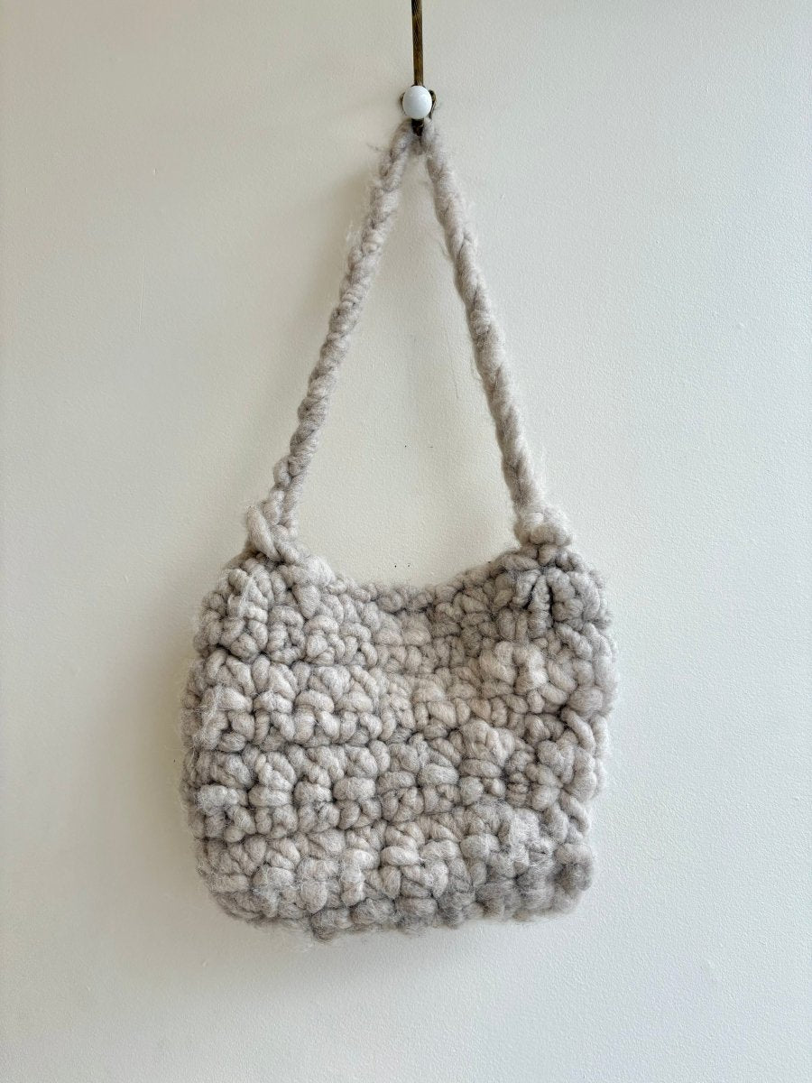 Cream White Chunky Wool Fiber Handmade Crochet Bag - Made X Hudson