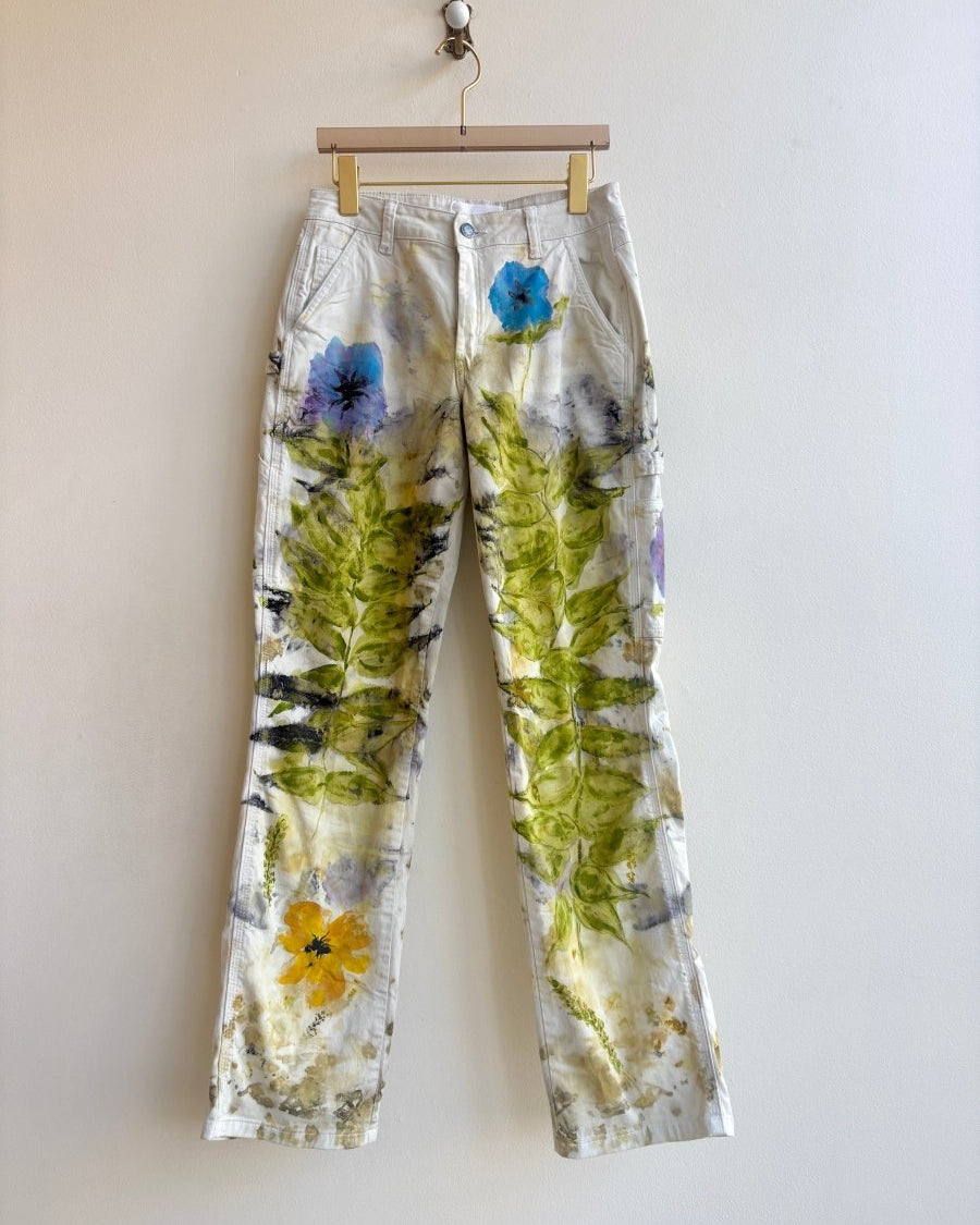 "Tasha” Eco Printed Floral Painter Pants | Hand Painted (Reworked) - Made X Hudson