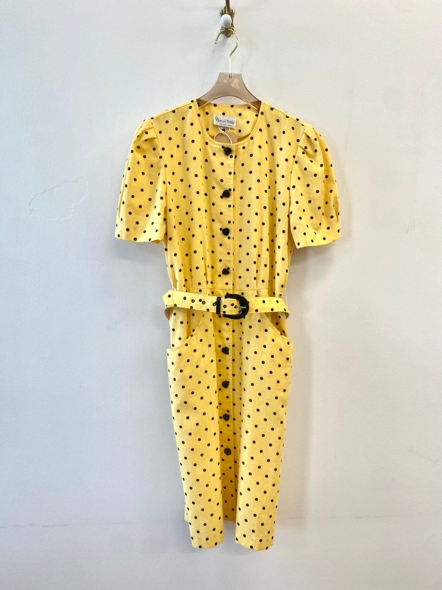 Yellow Polka Dot Dress w/ Belt (Vintage) - Made X Hudson