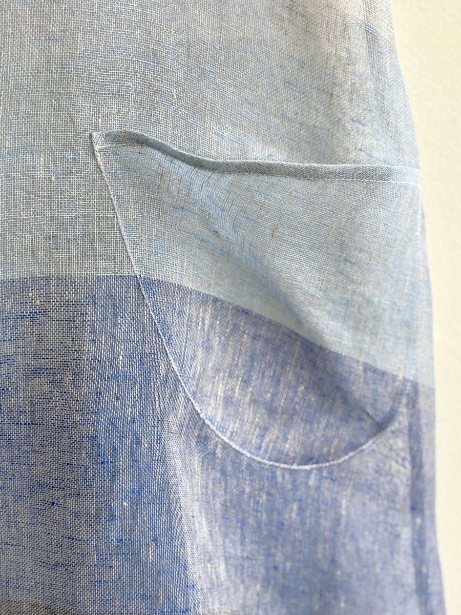 Blue Ombre Stripe Linen Chore Dress w/ Patch Pockets - Made X Hudson