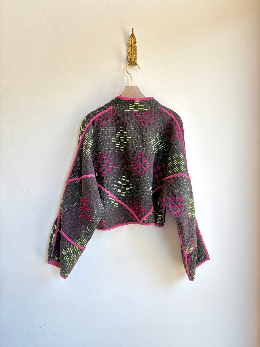 Reversible Kaira Quilted Cropped Jacket in Colors Pale Pink, Neon Yellow, Fuchsia Pink & Slate, Neon Yellow, Neon Pink - Made X Hudson