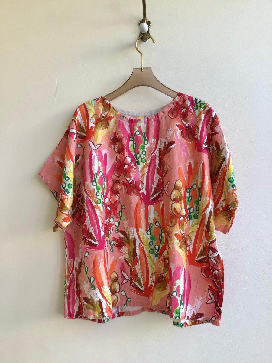 Picnic Top in Pink Abstract Linen - Made X Hudson