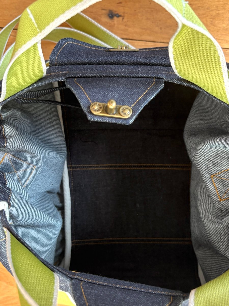 Mini Cross - Body Duffel Bag in Denim w/ Lime Webbing - Made X Hudson