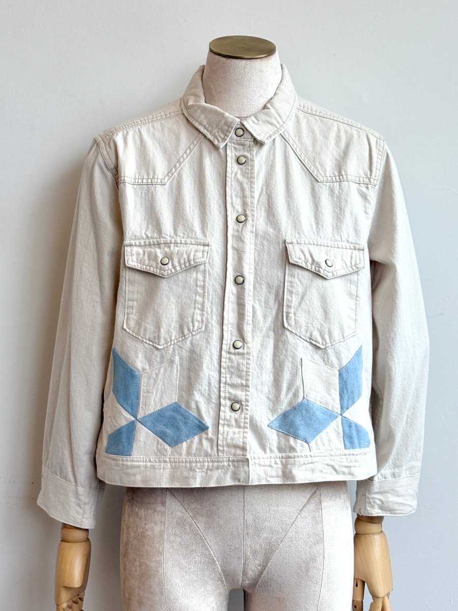 White Denim Shirtjacket w/ White & Blue Lemoyne Star (Reworked) - Made X Hudson