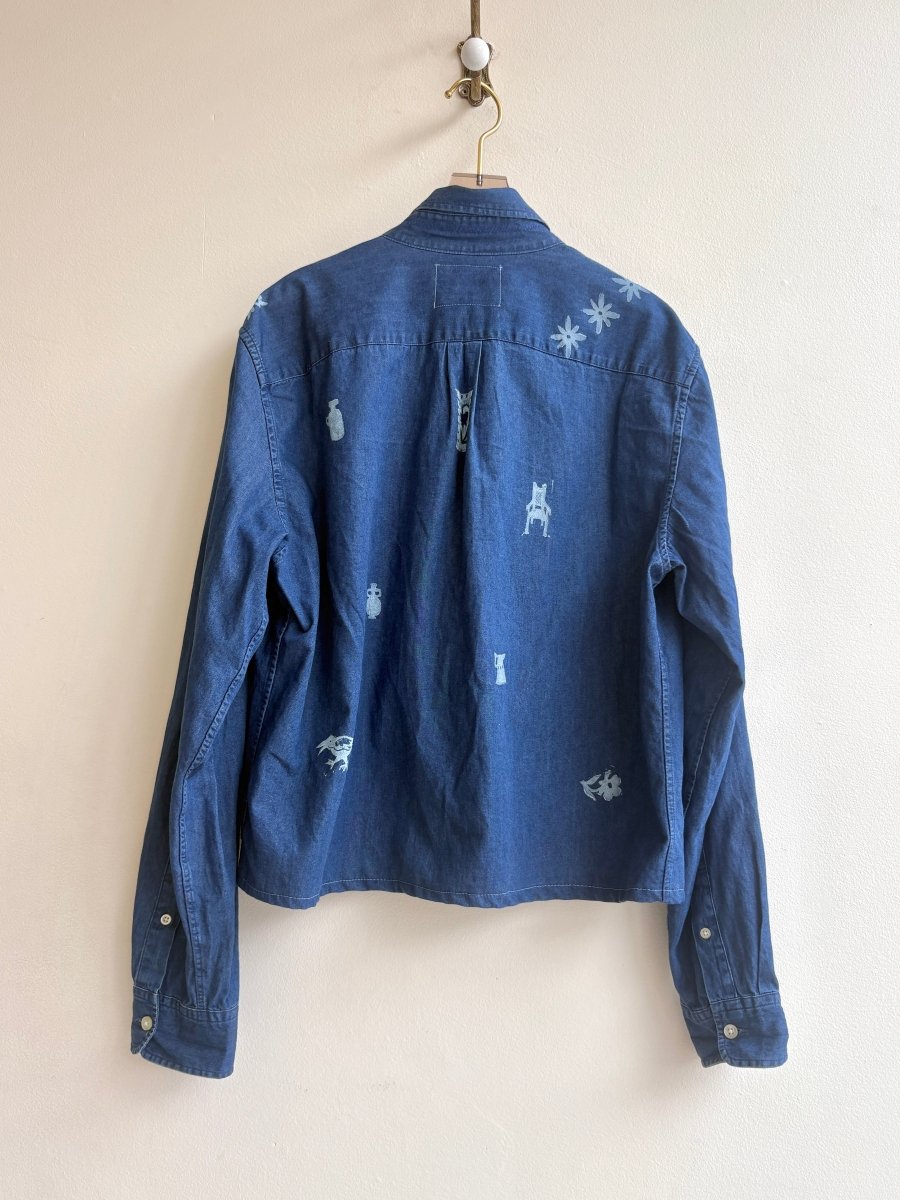 Tiny Print Cropped Blue Denim with Baby Blue | Block Printed (Reworked) - Made X Hudson